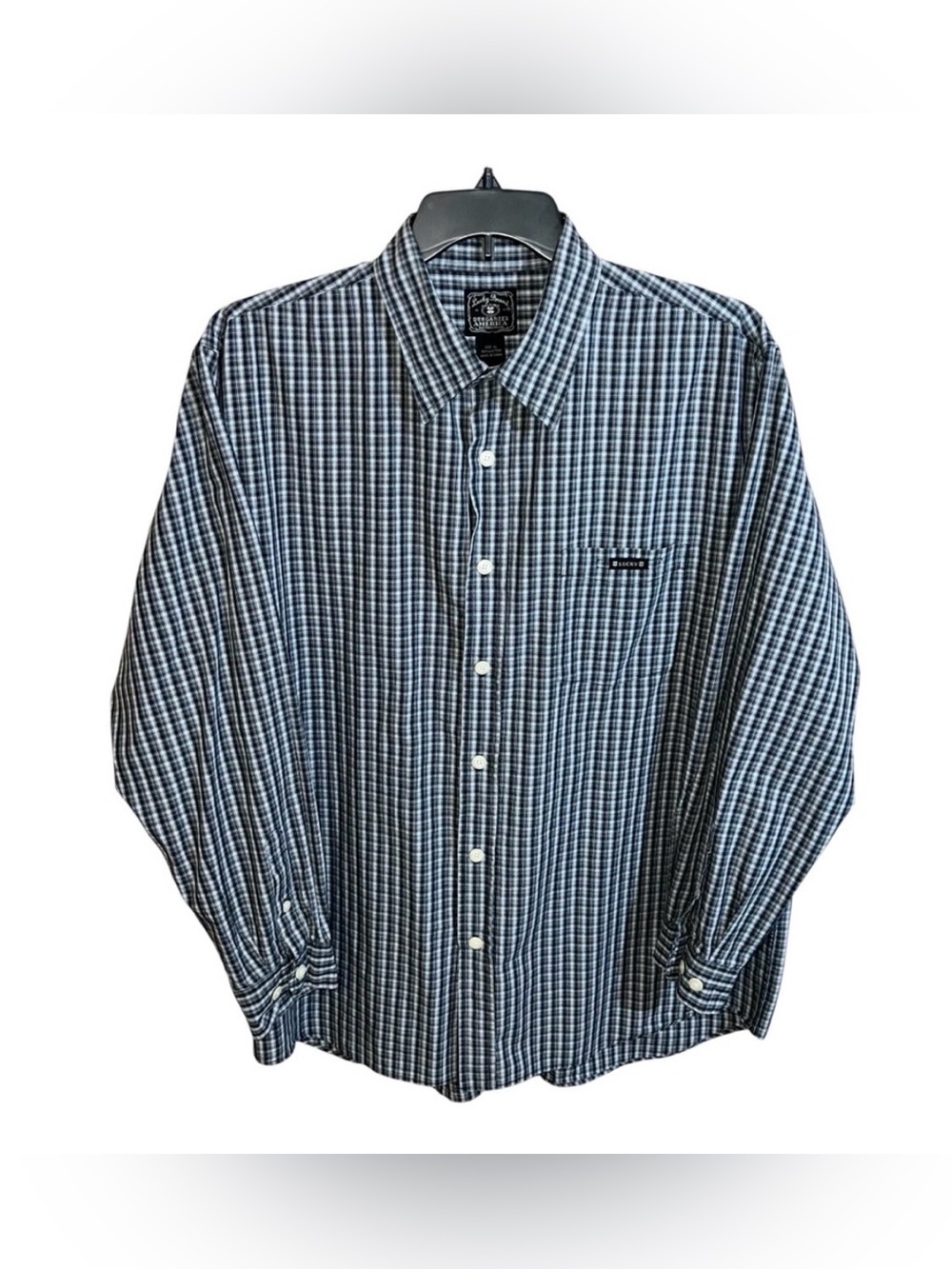 Lucky Brand Dungarees Shirt Men’s XL Black White Plaids Long Sleeve Button Front
